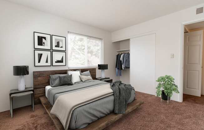 Large Comfortable Bedrooms With Closet at Candlewyck Apartments, Kalamazoo, Michigan
