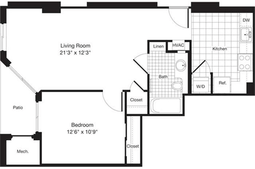 1 bed, 1 bath, 659 sqft, $2,604, Unit 0305