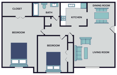 2 beds, 1 bath, 1,300 sqft, $839