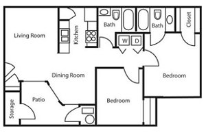 2 beds, 2 baths, 860 sqft, $1,466