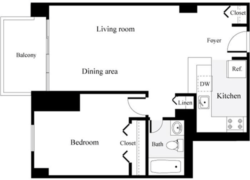 1 bed, 1 bath, 513 sqft, $2,048, Unit 0424