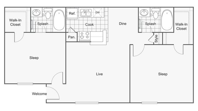 2 beds, 2 baths, 872 sqft, $1,210