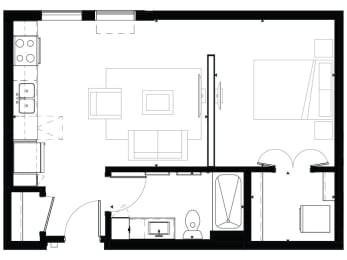 Studio, 1 bath, 557 sqft, $1,313