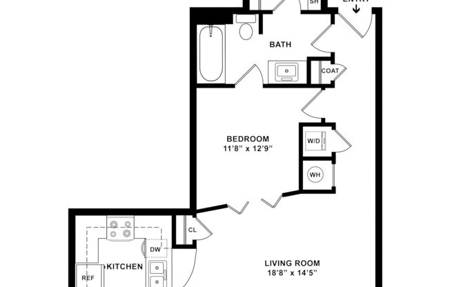 Studio, 1 bath, 827 sqft, $1,585