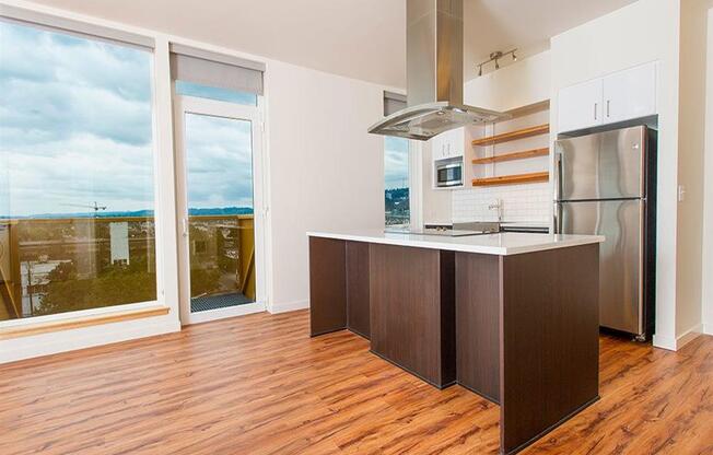 Wood Floor Kitchen at Lower Burnside Lofts, Portland, Oregon