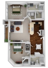 two bedroom floor plan image at Kenyon Square luxury apartments in Columbus, Ohio