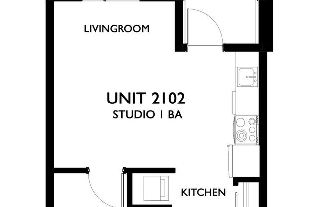 Studio, 1 bath, 432 sqft, $1,199, Unit 2102