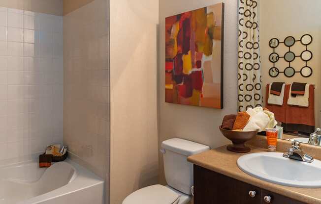 a bathroom with a sink toilet and bathtub