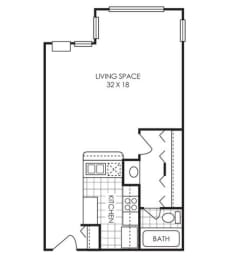 Studio, 1 bath, 550 sqft, $1,231