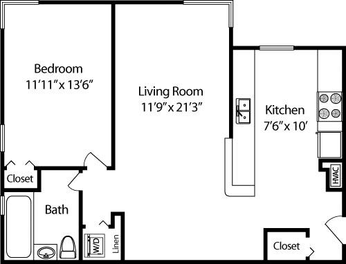 Studio, 1 bath, 532 sqft, $2,001