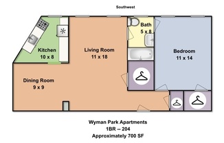 1 bed, 1 bath, 550 sqft, $1,575, Unit 304