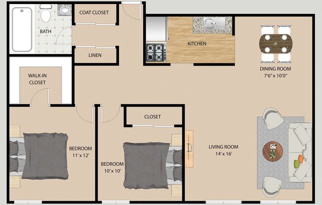 2 beds, 1 bath, 825 sqft, $1,540, Unit 220305