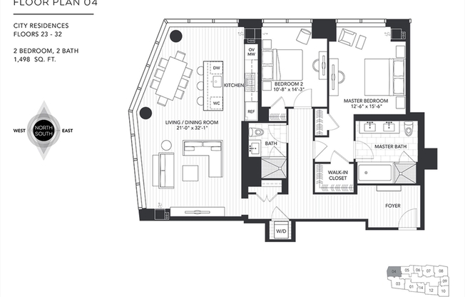 2 beds, 2 baths, 1,498 sqft, $9,475, Unit 1804