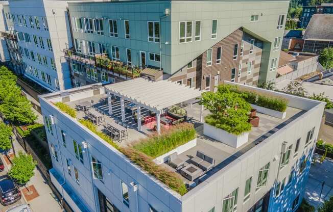 outdoor lounge seen from aerial view, northwest