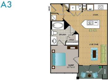 1 bed, 1 bath, 632 sqft, $1,544