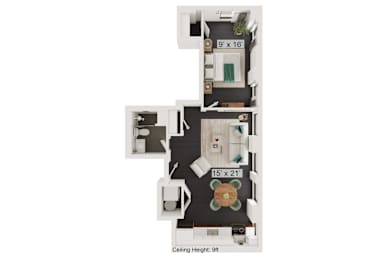 1 bed, 1 bath, 583 sqft, $1,402