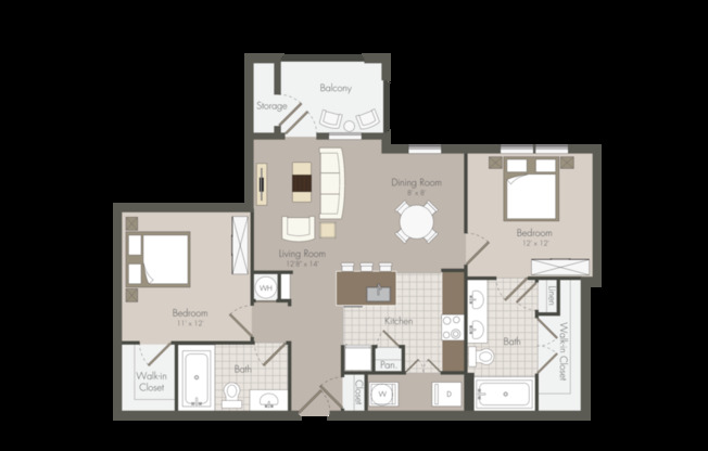 2 beds, 2 baths, 1,045 sqft, $1,302