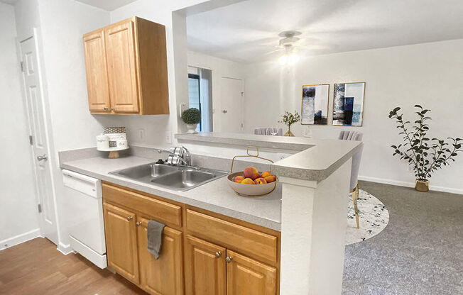 a kitchen with a counter top and a sink