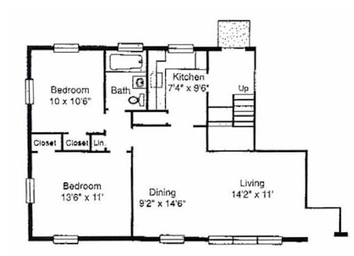 a floor plan of the two-bedroom apartment