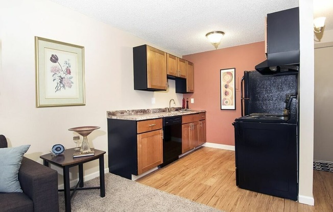 Kitchen adjacent to living room