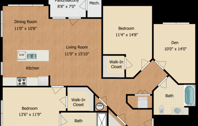 2 beds, 2 baths, 1,385 sqft, $2,875