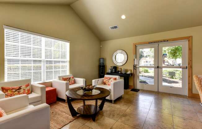 Vineyard terrace leasing office entrance with lounge area 