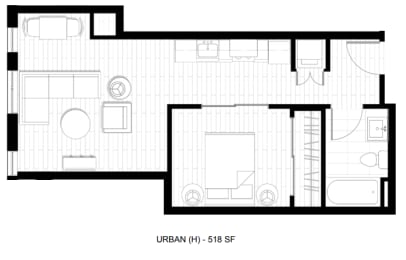 1 bed, 1 bath, 518 sqft, $2,340
