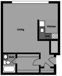 Studio, 1 bath, 533 sqft, $1,739