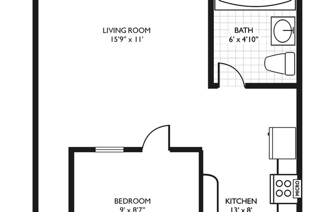 1 bed, 1 bath, 402 sqft, $1,700, Unit 710