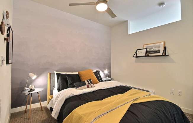 The Merc Apartments Model Bedroom and Ceiling Fan