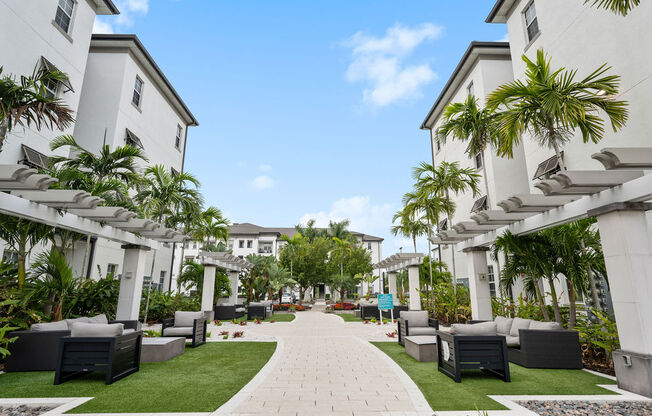 a view of the courtyard at the grove resort  spa