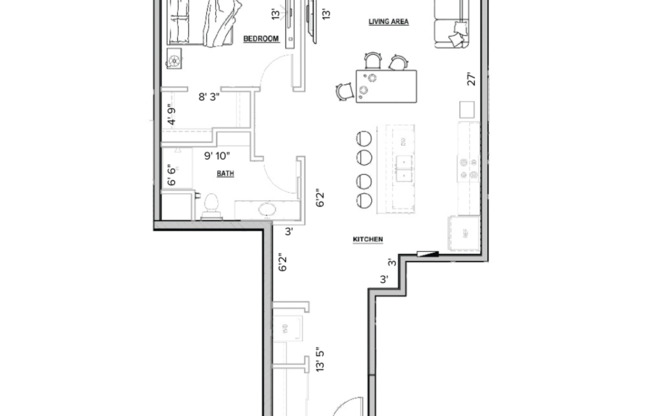 1 bed, 1 bath, 1,050 sqft, $2,200, Unit 506