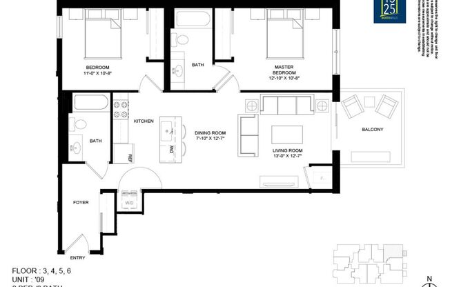 2 beds, 2 baths, 985 sqft, $4,299, Unit 1325-509