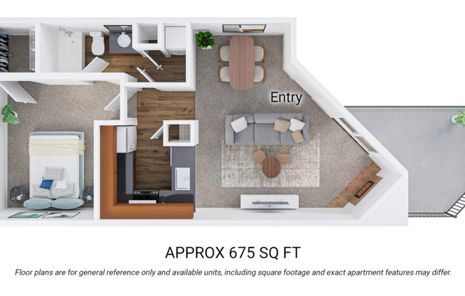 1 bed, 1 bath, 675 sqft, $908