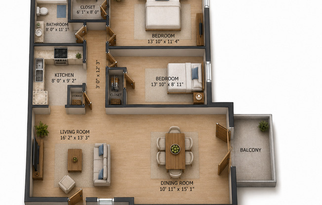 2 beds, 1 bath, 967 sqft, $929