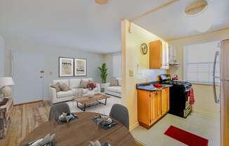 living area, dining area and kitchen at garden village apartments in congress heights washington dc