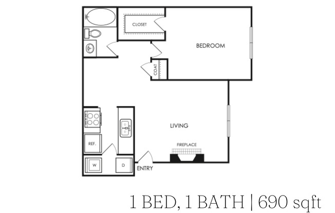 1 bed, 1 bath, 690 sqft, $1,090
