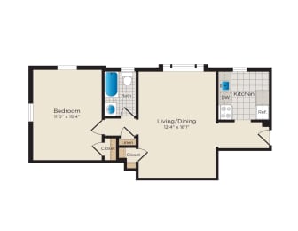 1 bed, 1 bath, 550 sqft, $1,488