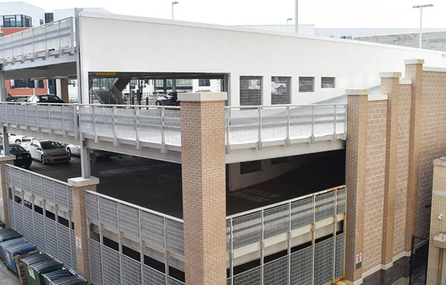 a bridge over a parking lot