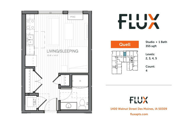 Studio, 1 bath, 355 sqft, $795