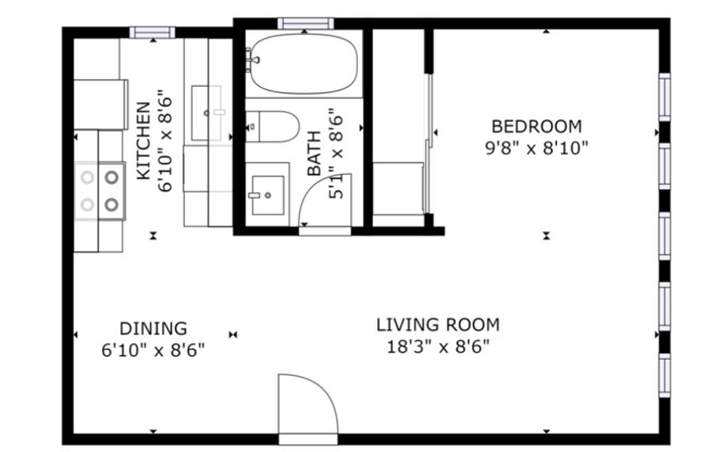 Studio, 1 bath, 275 sqft, $999, Unit 03