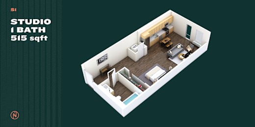 Studio, 1 bath, 515 sqft, $1,369