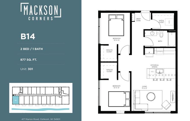 2 beds, 1 bath, 877 sqft, $2,150, Unit 301
