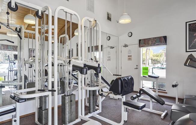 Cable machine in fitness center at Parkside Apartments, Davis, 95616