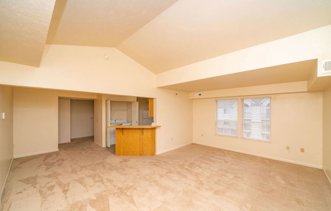 Cathedral ceilings and an enlarged living room with extra windows at Brentwood Park Apartments, La Vista, Nebraska
