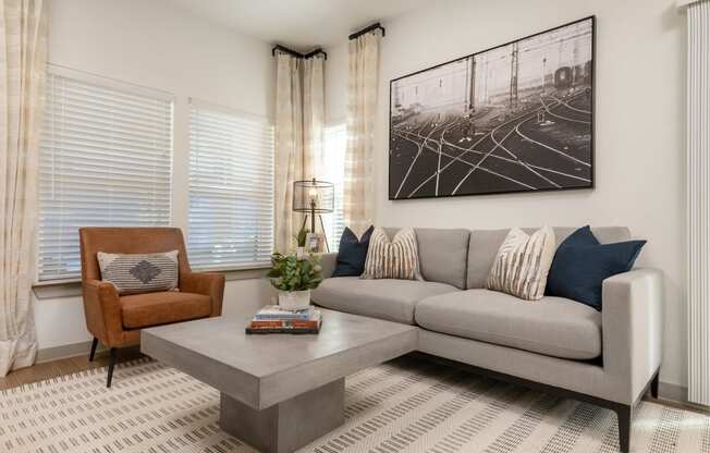 a living room with a couch and a coffee table