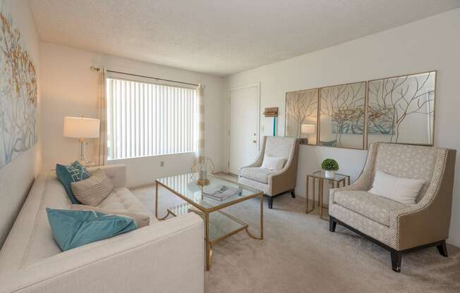 River Pointe model 2x2 living room long view