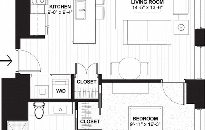 1 bed, 1 bath, 590 sqft, $1,383