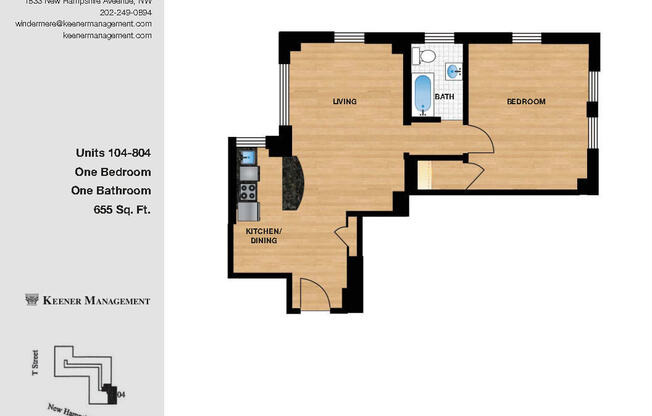 1 bed, 1 bath, 655 sqft, $2,850, Unit H604