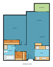 1 Bed 1 Bath Floor Plan at Pacific Park Apartment Homes, Washington, 98026